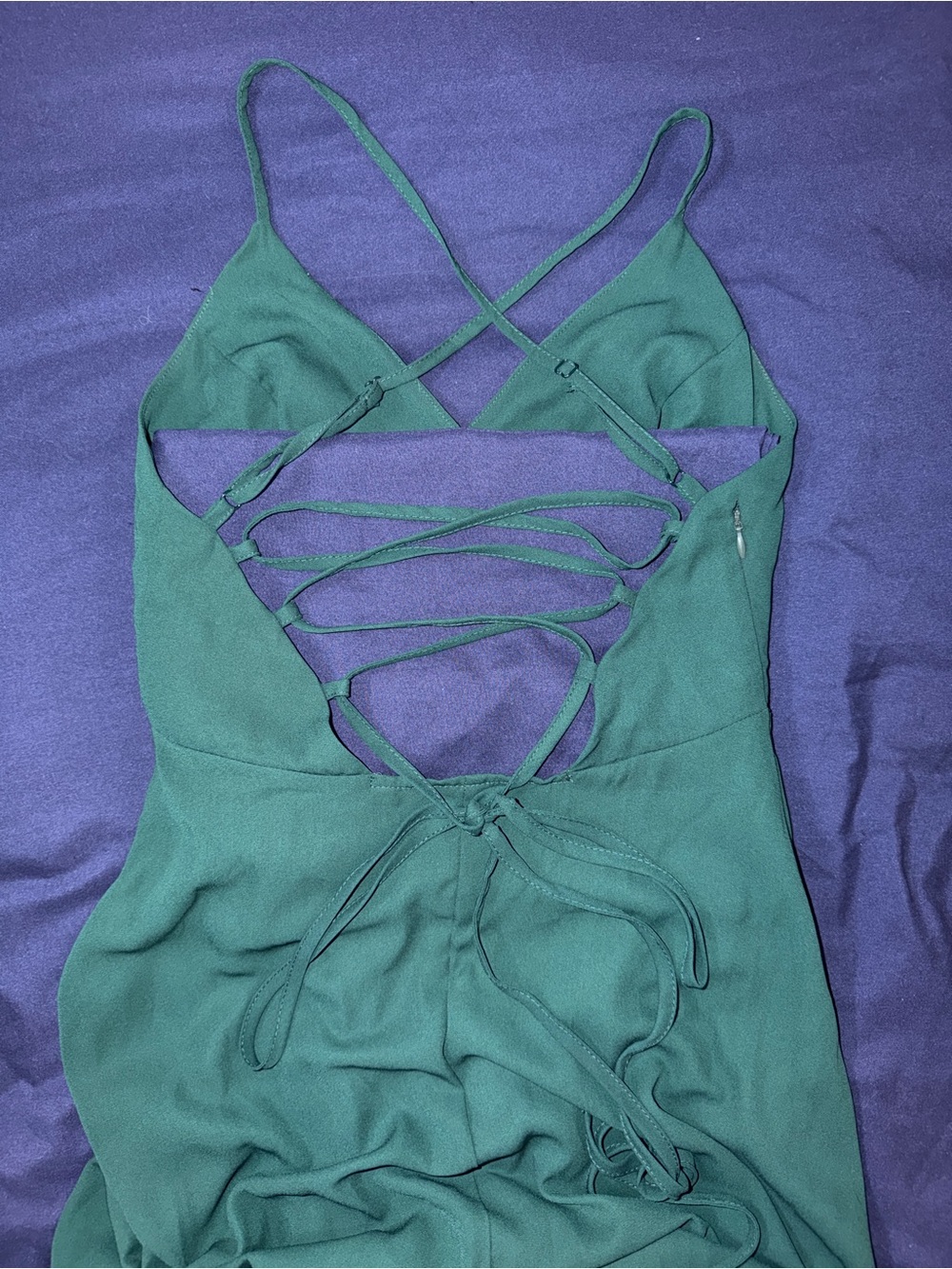 Emerald Green Spaghetti Strap Wrap Dress - Picture 3 of 5